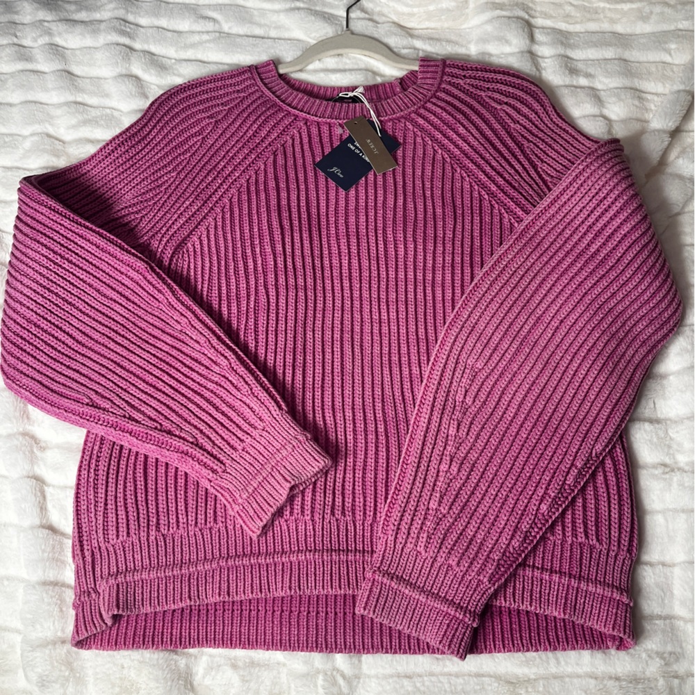 NWT J. Crew Women  Pink Washed Crew Neck Coastal Ribbed Cable Knit Sweater SZ XL - Picture 8 of 10